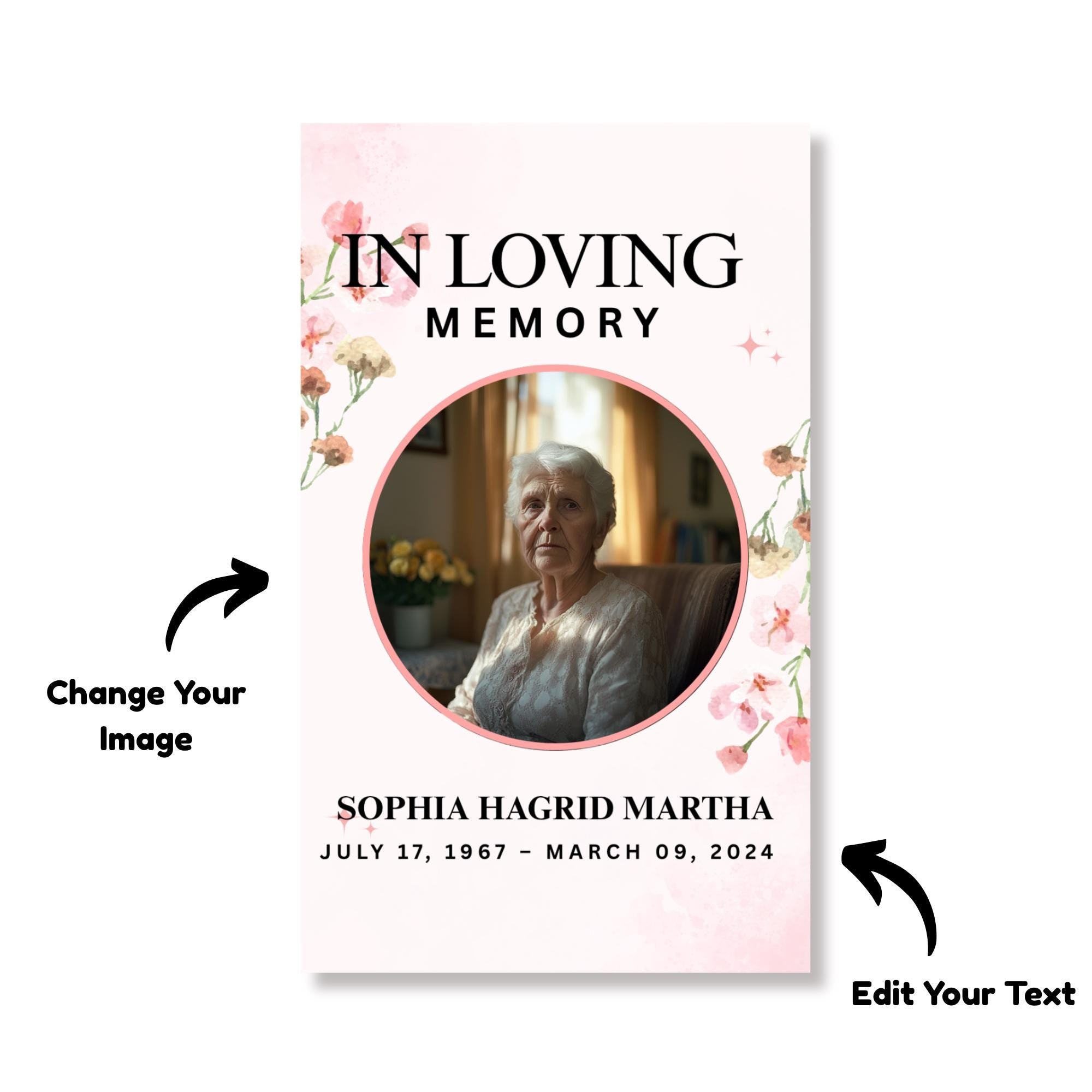 Funeral Prayer Card Canva Editable Template, In Loving Memory Template, Memorial Prayer Card, Printable Funeral Remembrance Card - Editable Memorial Canva Template