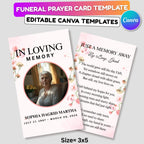 Funeral Prayer Card Canva Editable Template, In Loving Memory Template, Memorial Prayer Card, Printable Funeral Remembrance Card - Editable Memorial Canva Template
