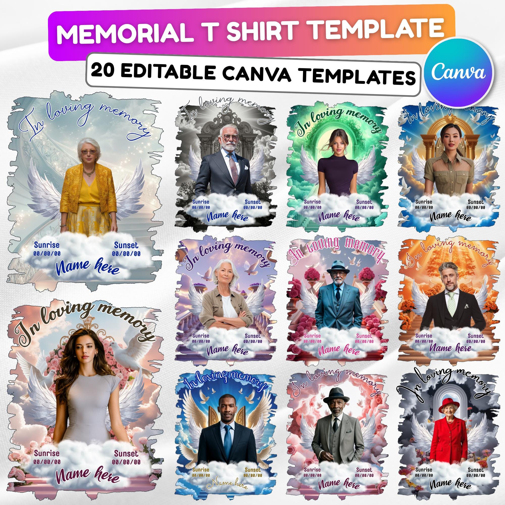 20 In Loving Memory T Shirt Canva Editable Templates, Memorial Editable Templates, Rest In Piece Shirt Design, Funeral & Celebration of Life - Editable Memorial Canva Template