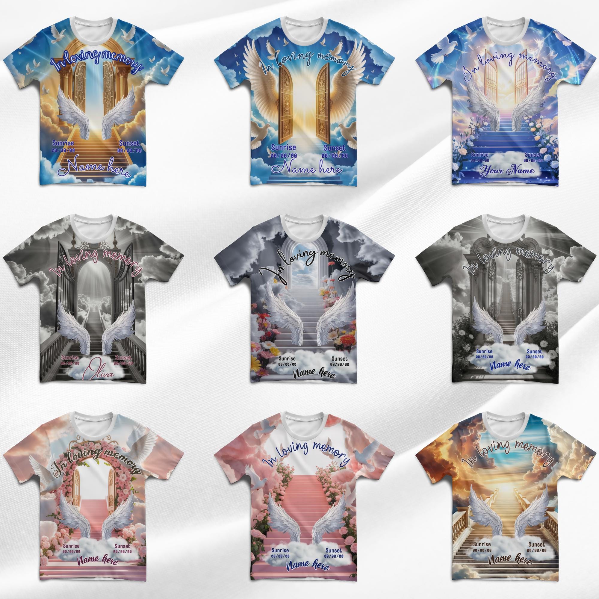 20 In Loving Memory Canva Editable All Over T Shirt Templates, Memorial Shirt Bundle, Rest in Peace, Funeral Shirt, Perfect for Sublimation - Editable Memorial Canva Template
