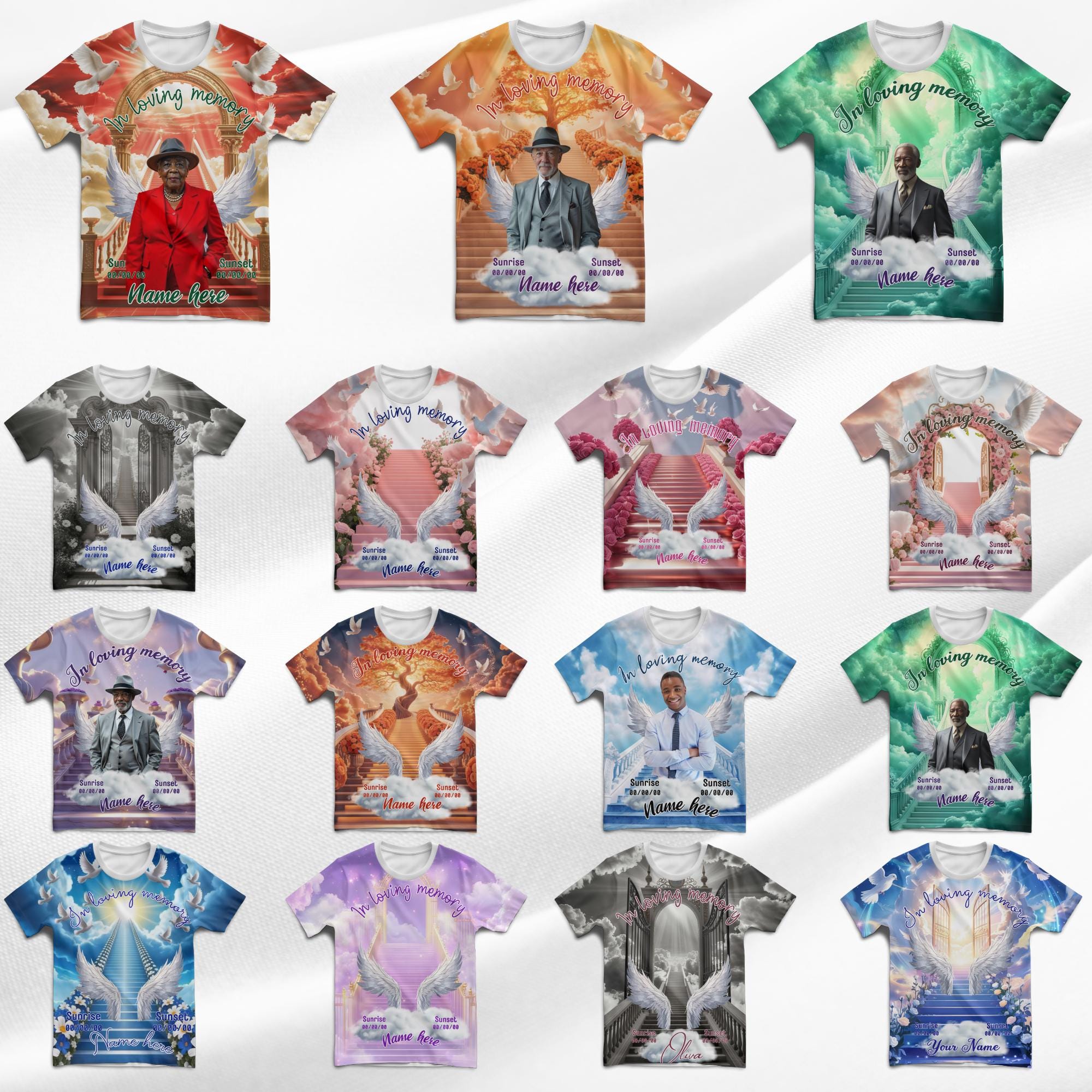 20 In Loving Memory Canva Editable All Over T Shirt Templates, Memorial Shirt Bundle, Rest in Peace, Funeral Shirt, Perfect for Sublimation - Editable Memorial Canva Template
