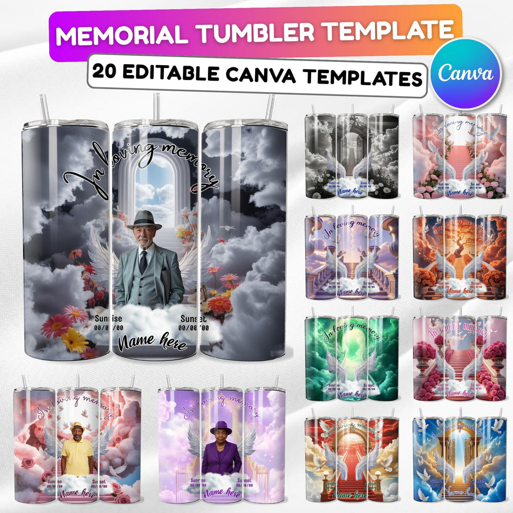 20 Memorial Tumbler Canva Editable Template Bundle, Canva Editable Template, In Loving Memory Tumbler, Add your Own Photo Canva Tumbler - Editable Memorial Canva Template