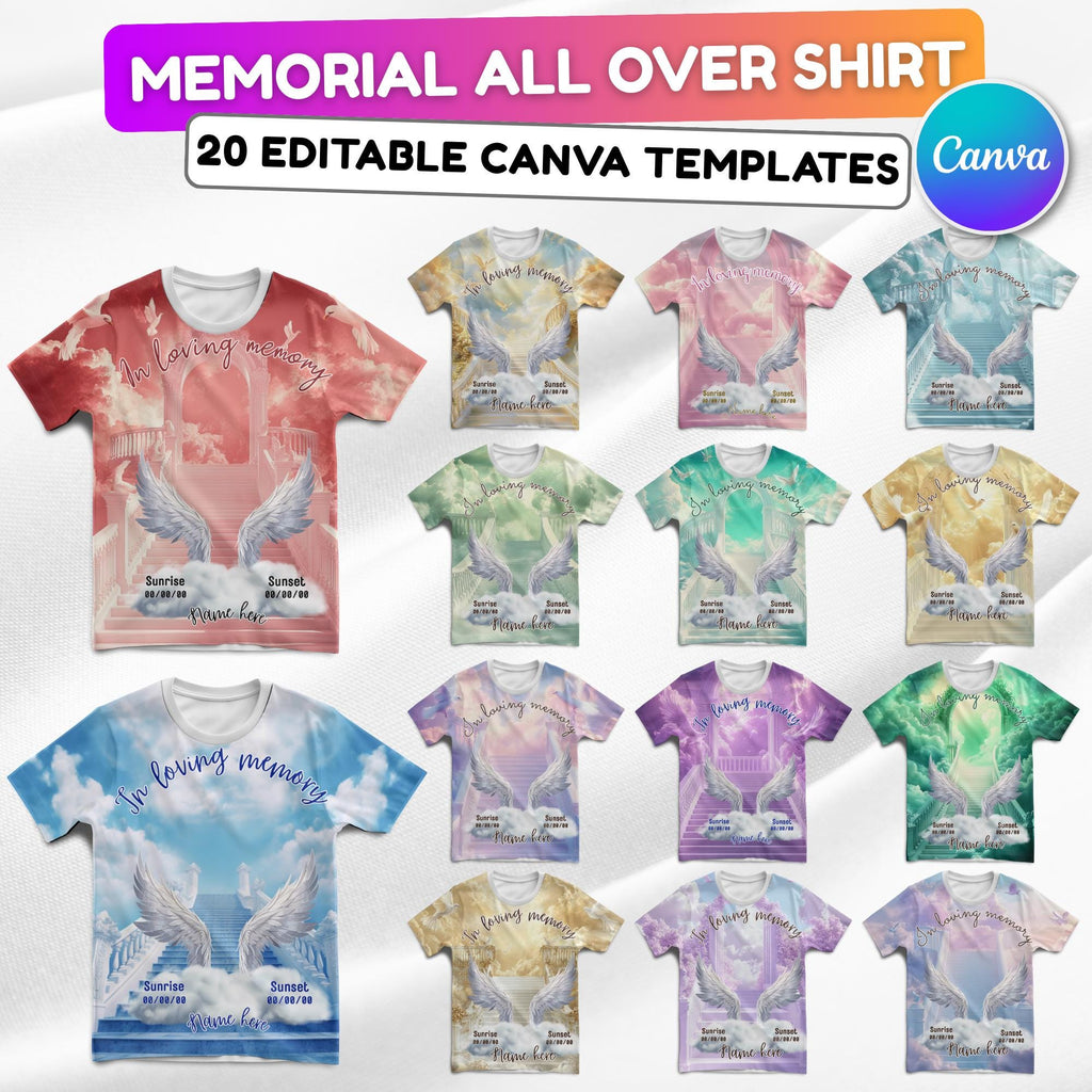 20 Memorial Canva Editable All Over T Shirt Template, In Loving Memory All Over Shirt, Rest in Peace, Funeral Shirt, Perfect for Sublimation - Editable Memorial Canva Template
