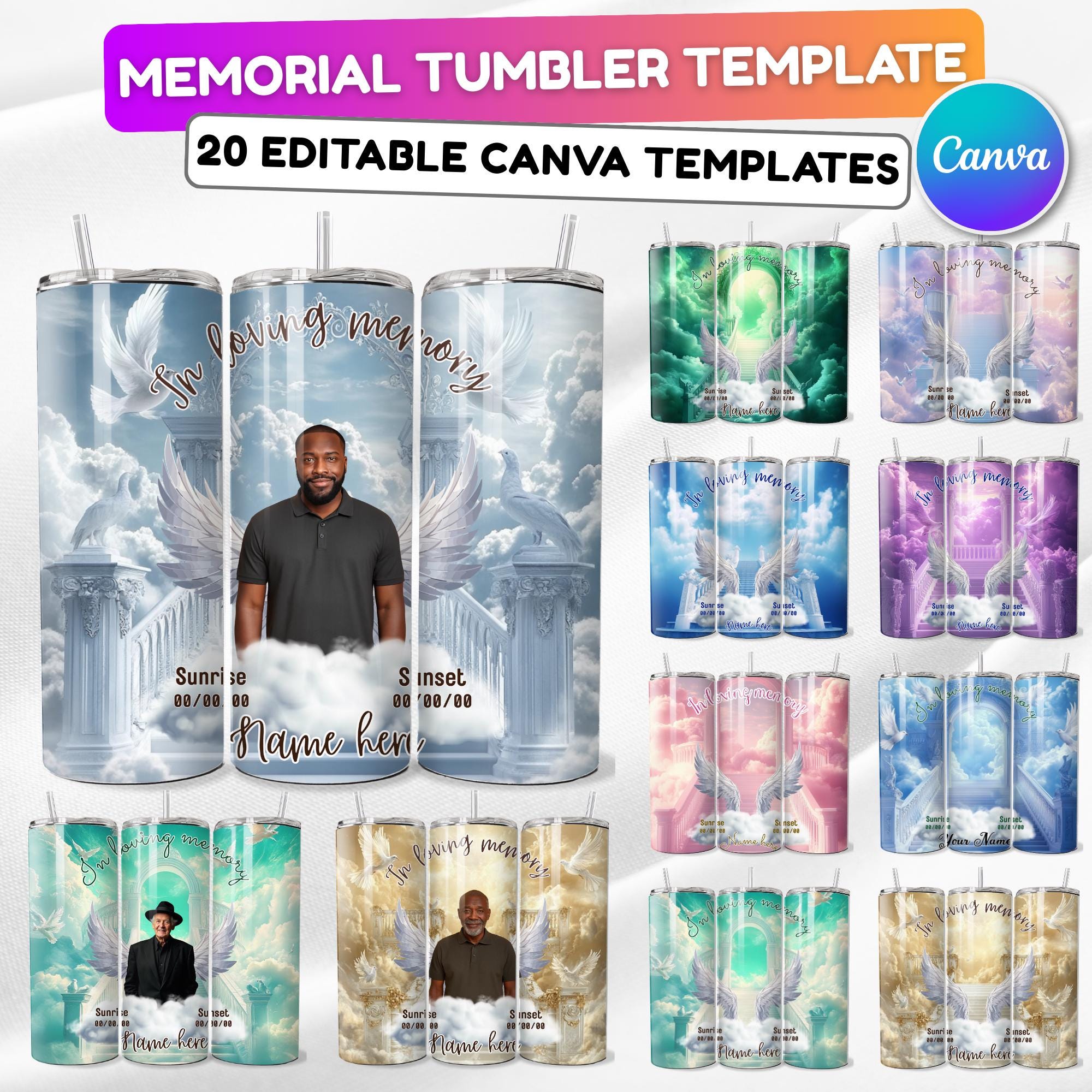 20 Memorial Tumbler Canva Editable Template Bundle, Canva Editable Template, In Loving Memory Tumbler, Add your Own Photo Canva Tumbler - Editable Memorial Canva Template
