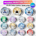 20 In Loving Memory Pin Button Canva Editable Templates Bundle, Memorial Pin Button Canva Template, Funeral Button Favors, Digital Download - Editable Memorial Canva Template