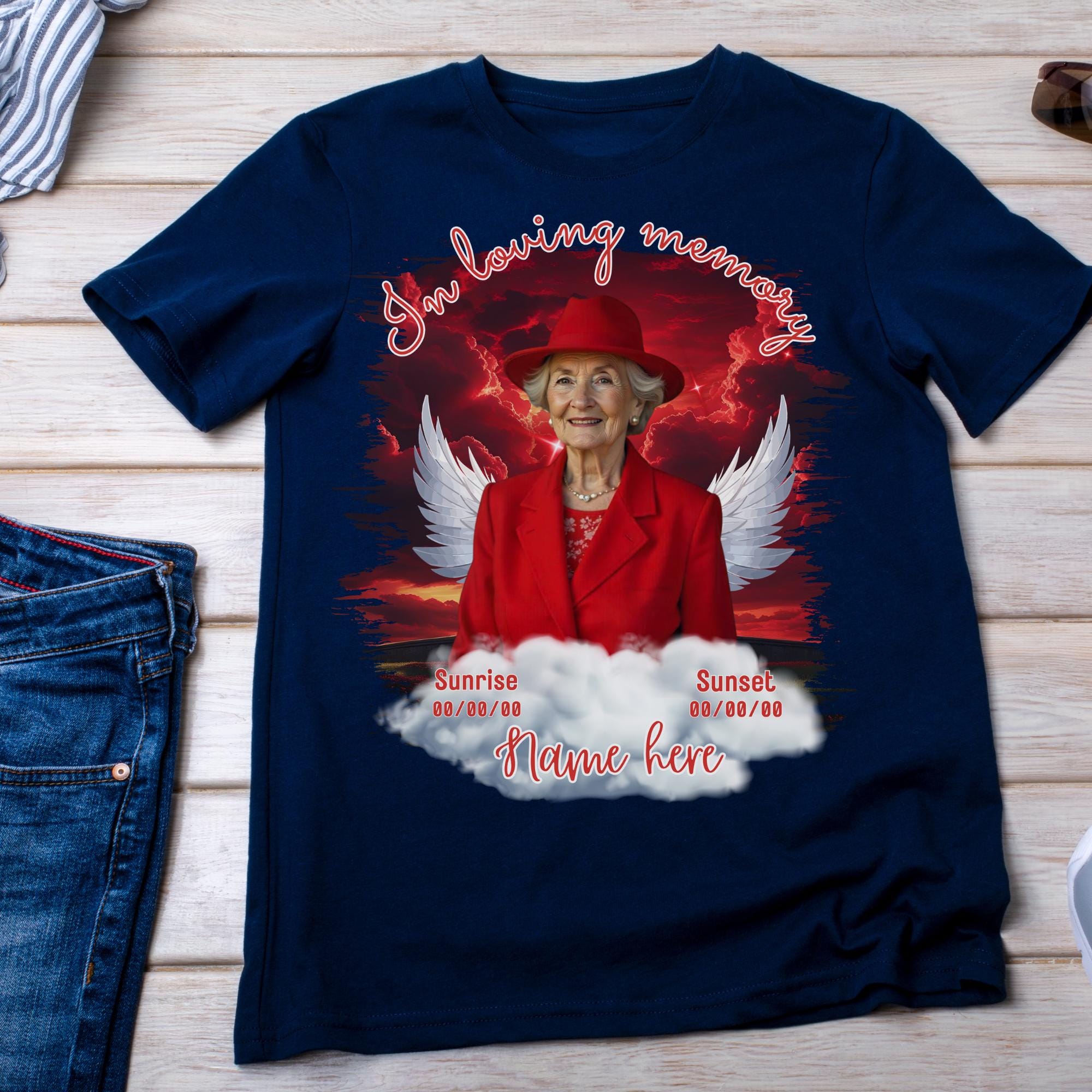 10 Memorial Red T Shirt Canva Editable Templates, In Loving Memory T Shirt Templates, Rest In Piece Template, Funeral & Celebration of Life - Editable Memorial Canva Template