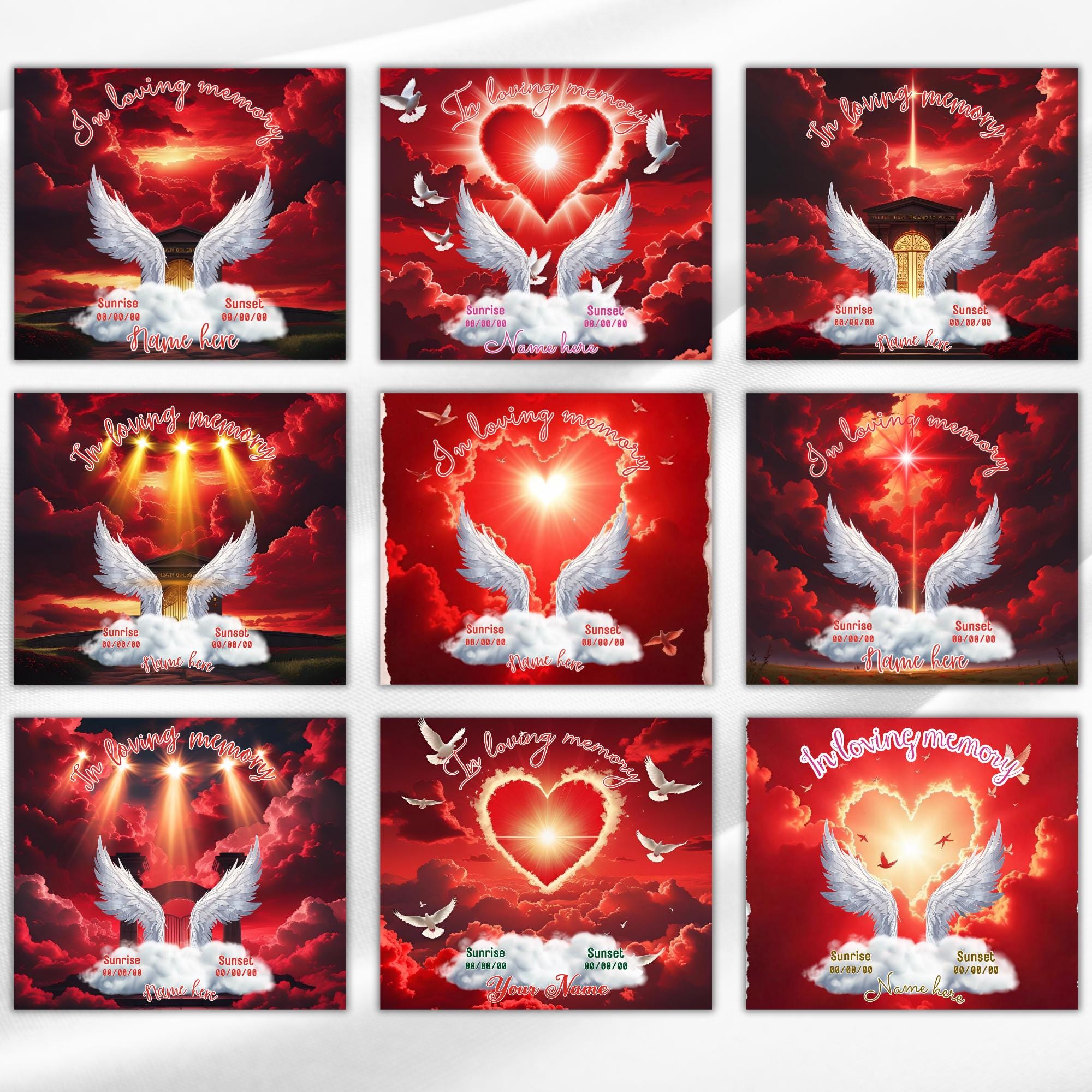 10 Red Memorial Tumbler Canva Editable Template Bundle, Canva Editable Template, In Loving Memory Tumbler, Add your Own Photo Canva Tumbler - Editable Memorial Canva Template