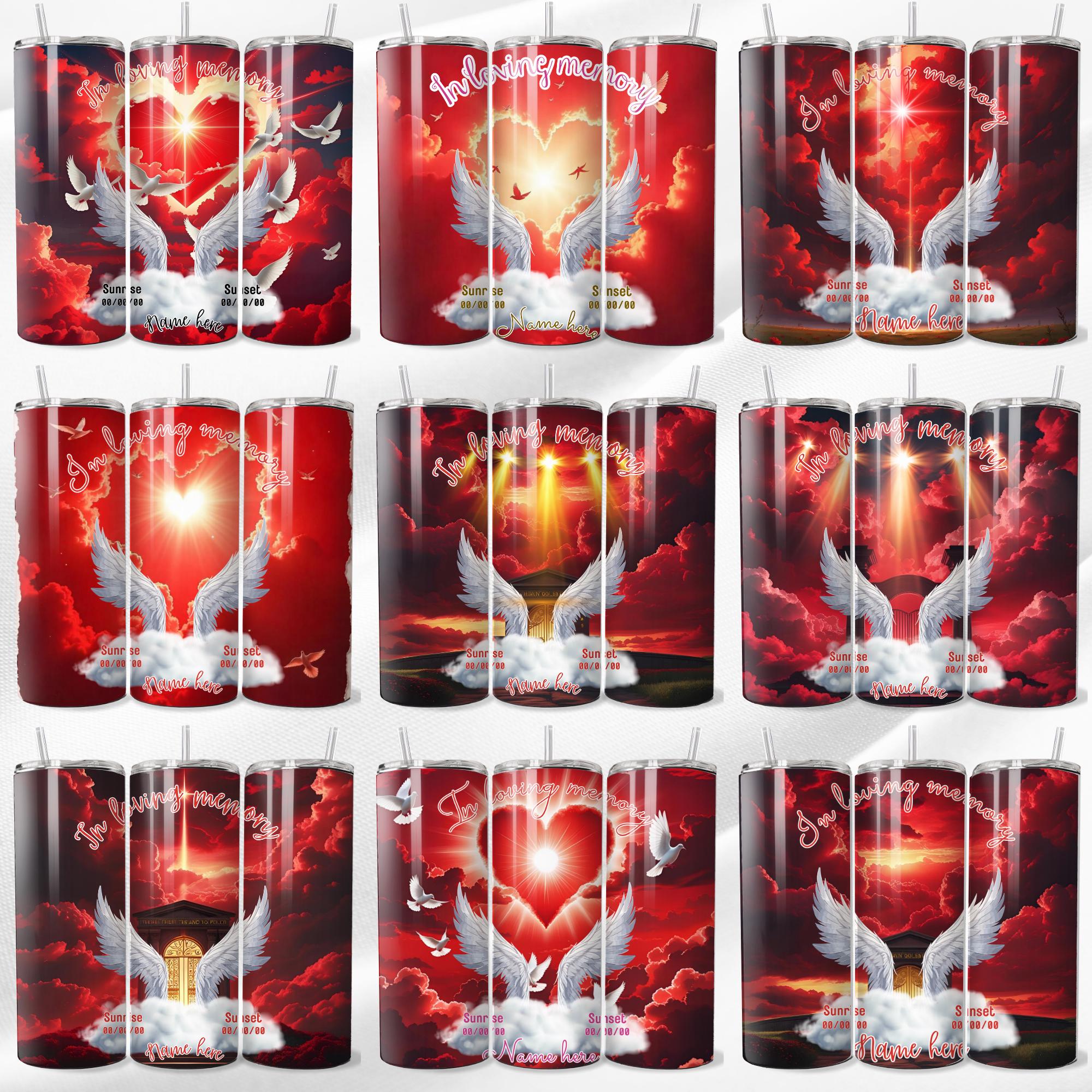 10 Red Memorial Tumbler Canva Editable Template Bundle, Canva Editable Template, In Loving Memory Tumbler, Add your Own Photo Canva Tumbler - Editable Memorial Canva Template