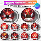 10 In Loving Memory Red Pin Button Canva Editable Templates Bundle, Memorial Pin Button Template, Funeral Button Favors, Digital Download - Editable Memorial Canva Template