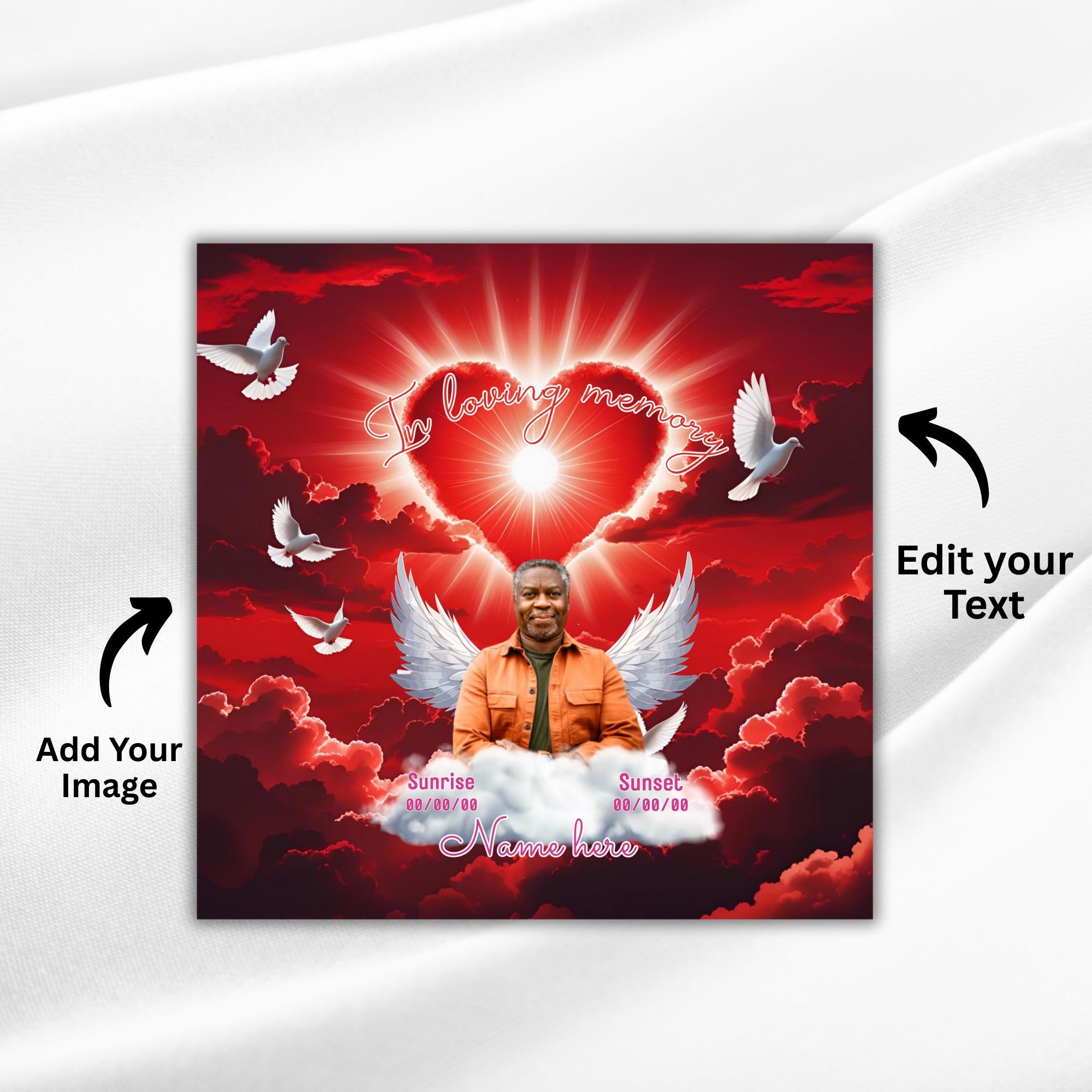 10 Red Memorial Editable All Over T Shirt Template, In Loving Memory All Over Shirt, Rest in Peace, Funeral Shirt, Perfect for Sublimation - Editable Memorial Canva Template