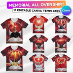10 Red Memorial Editable All Over T Shirt Template, In Loving Memory All Over Shirt, Rest in Peace, Funeral Shirt, Perfect for Sublimation - Editable Memorial Canva Template