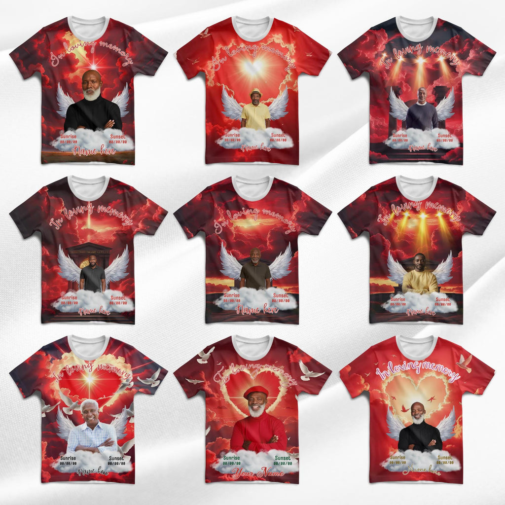 10 Red Memorial Editable All Over T Shirt Template, In Loving Memory All Over Shirt, Rest in Peace, Funeral Shirt, Perfect for Sublimation - Editable Memorial Canva Template