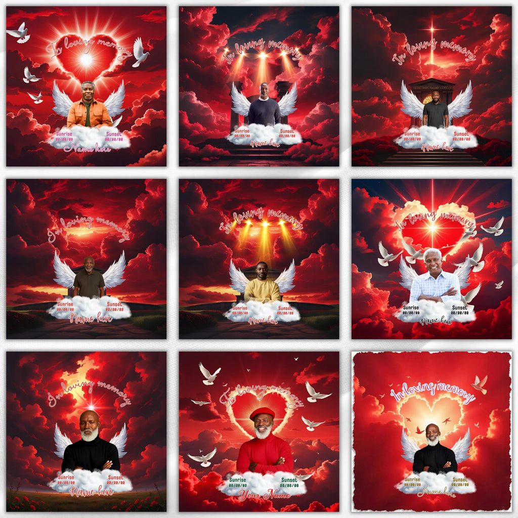 10 Red Memorial Editable All Over T Shirt Template, In Loving Memory All Over Shirt, Rest in Peace, Funeral Shirt, Perfect for Sublimation - Editable Memorial Canva Template