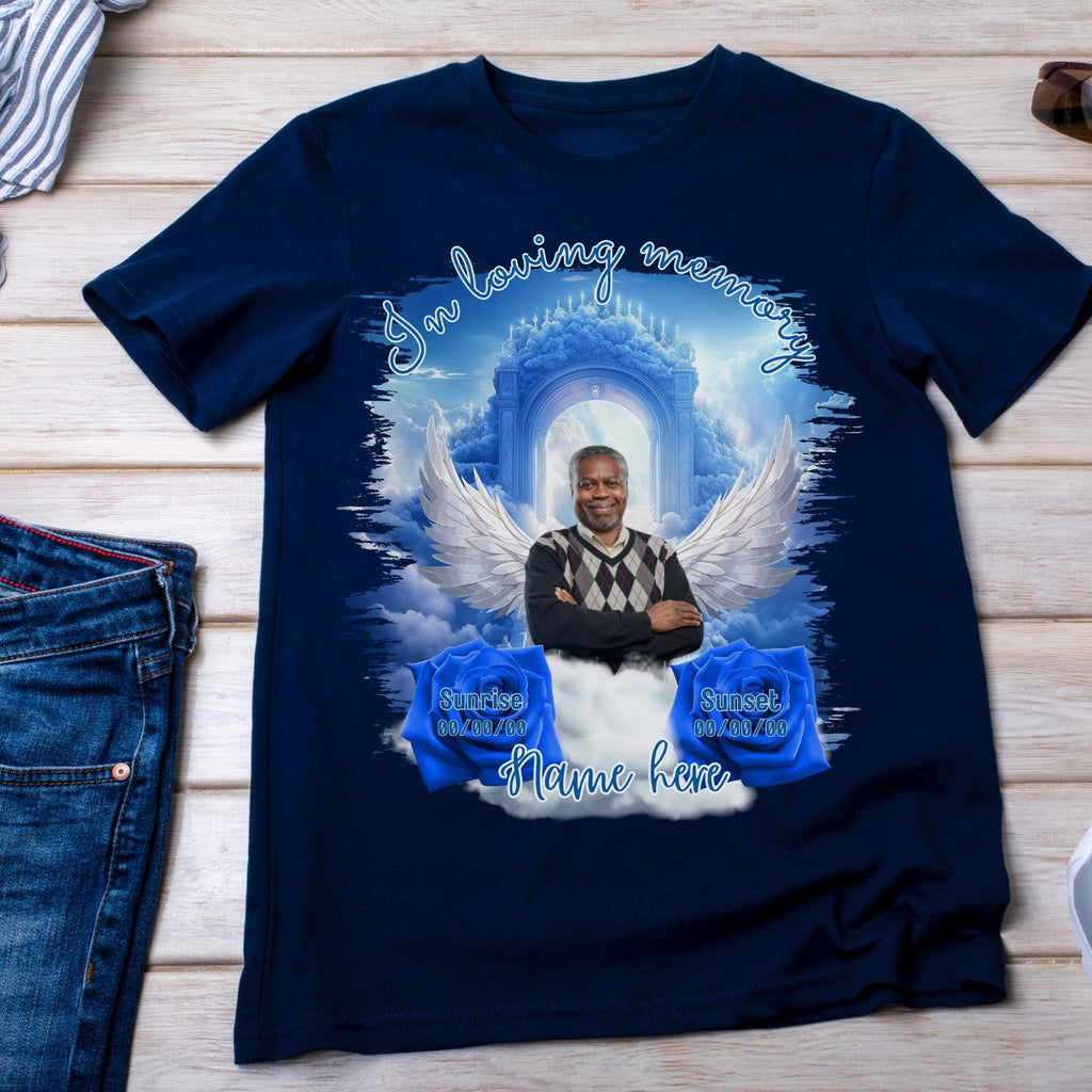 10 Memorial Blue T Shirt Canva Editable Templates, In Loving Memory T Shirt Templates, Rest In Piece Template, Funeral & Celebration of Life - Editable Memorial Canva Template