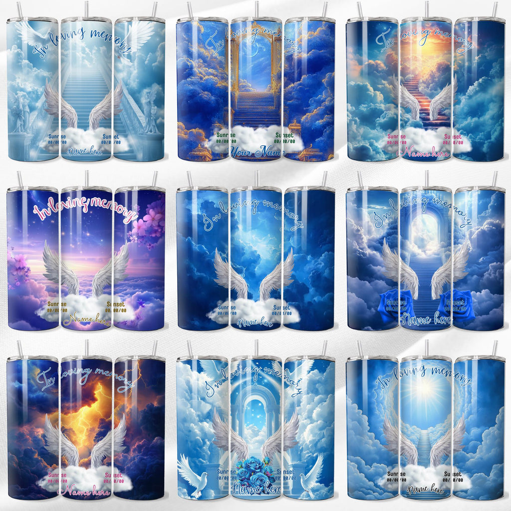 10 Blue Memorial Tumbler Canva Editable Template Bundle, Canva Editable Template, In Loving Memory Tumbler, Add your Own Photo Canva Tumbler - Editable Memorial Canva Template