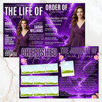 12 Page Purple Memorial Essence Magazine Template, Celebration of Life Program & Keepsake, Obituary Celebration Of Life Program - Editable Memorial Canva Template
