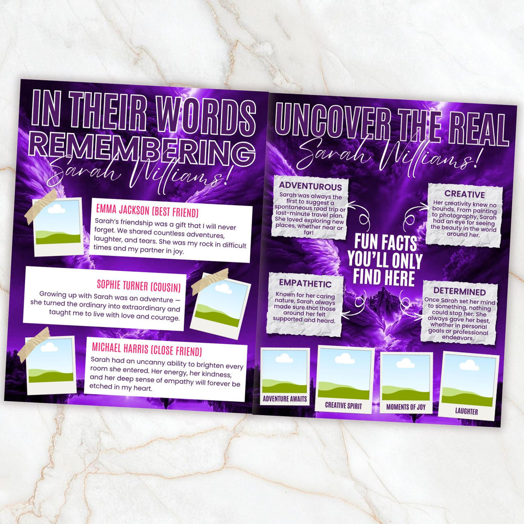 12 Page Purple Memorial Essence Magazine Template, Celebration of Life Program & Keepsake, Obituary Celebration Of Life Program - Editable Memorial Canva Template