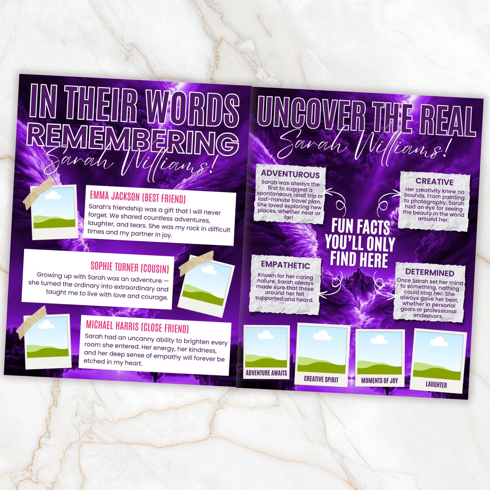 12 Page Purple Memorial Essence Magazine Template, Celebration of Life Program & Keepsake, Obituary Celebration Of Life Program - Editable Memorial Canva Template