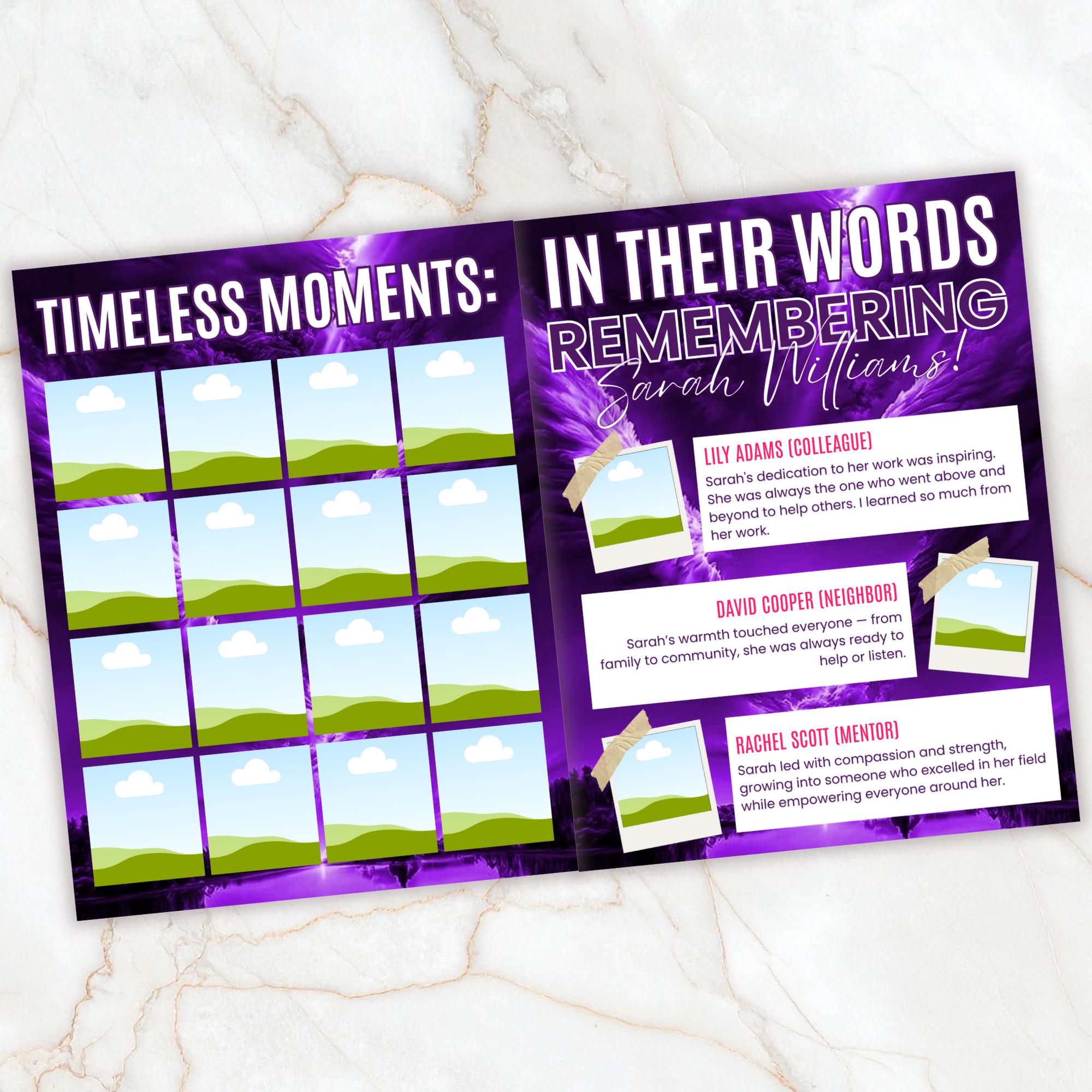 12 Page Purple Memorial Essence Magazine Template, Celebration of Life Program & Keepsake, Obituary Celebration Of Life Program - Editable Memorial Canva Template