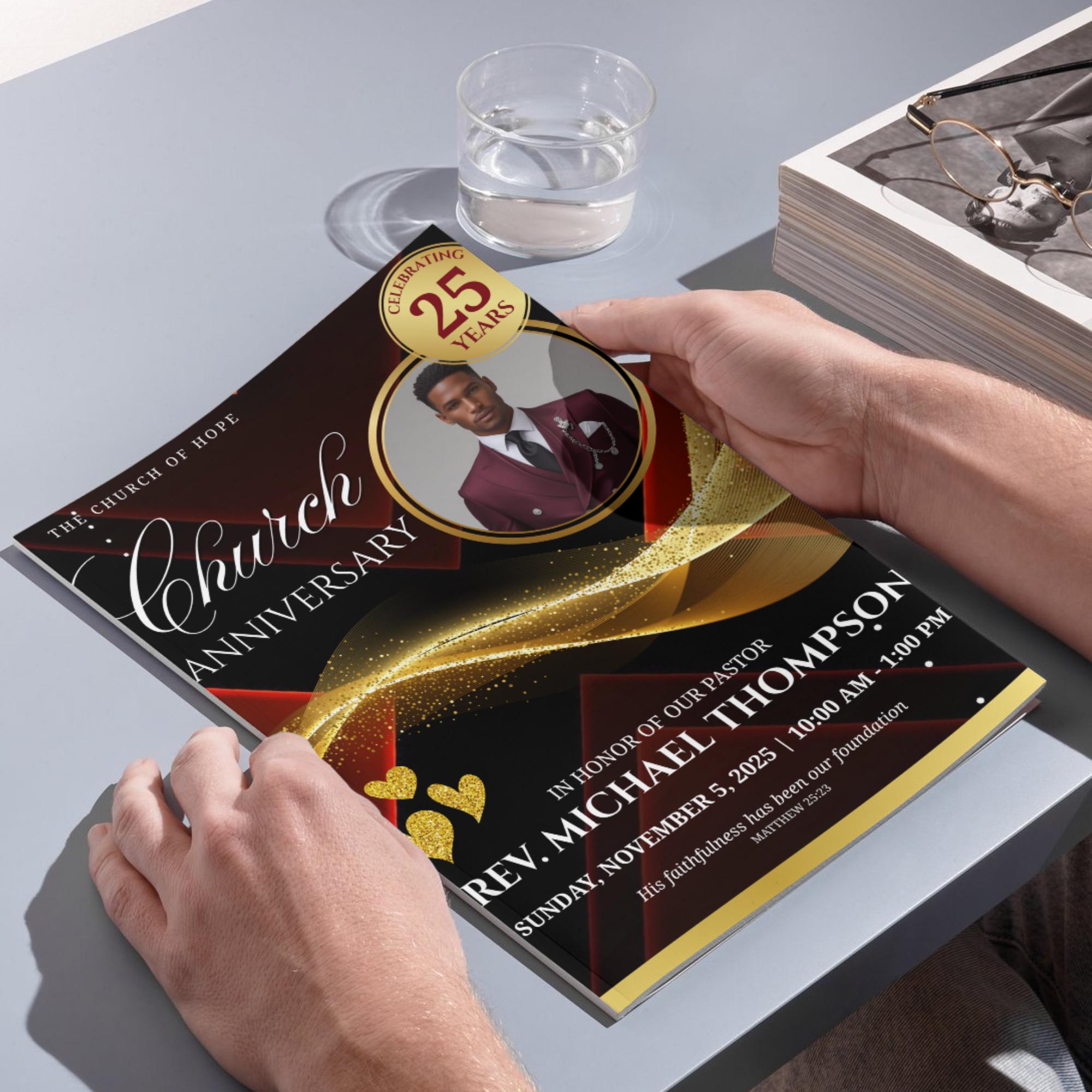 04 Pages Church Anniversary Program Template, Editable Bifold 8.5x11” Design, Church Appreciation Program, Anniversary & Faith Celebration - Editable Memorial Canva Template