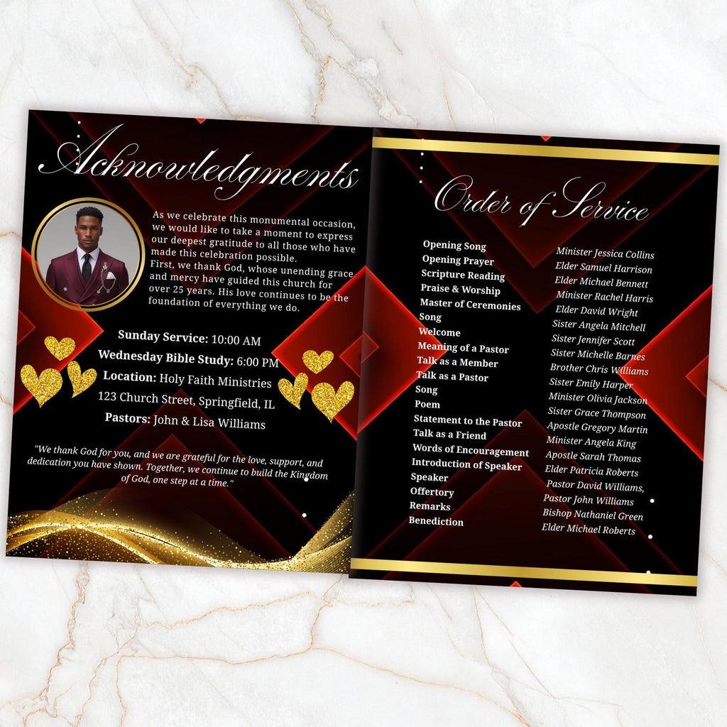 04 Pages Church Anniversary Program Template, Editable Bifold 8.5x11” Design, Church Appreciation Program, Anniversary & Faith Celebration - Editable Memorial Canva Template