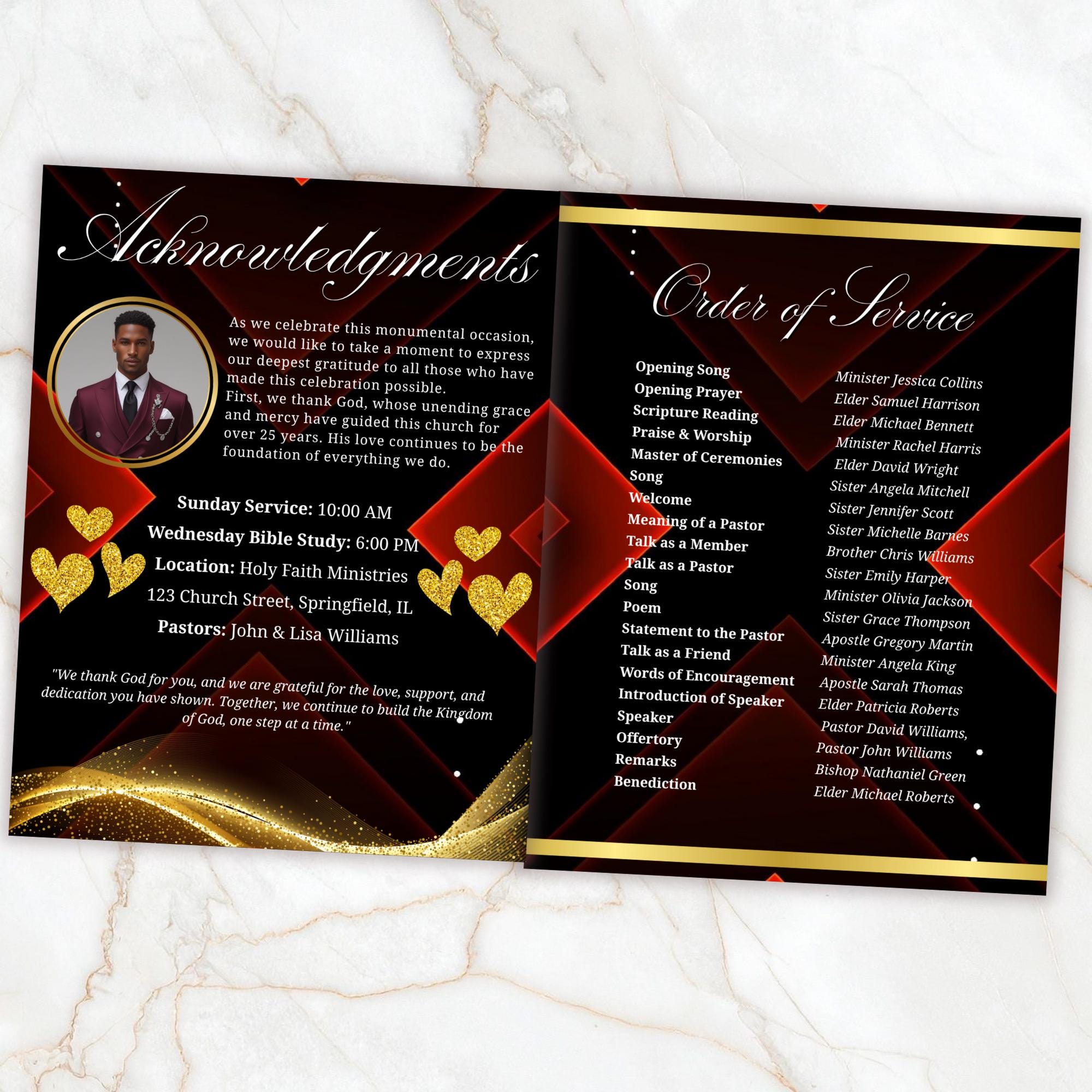 04 Pages Church Anniversary Program Template, Editable Bifold 8.5x11” Design, Church Appreciation Program, Anniversary & Faith Celebration - Editable Memorial Canva Template