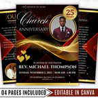 04 Pages Church Anniversary Program Template, Editable Bifold 8.5x11” Design, Church Appreciation Program, Anniversary & Faith Celebration - Editable Memorial Canva Template