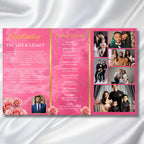 Pink & Gold Funeral Program Template, Tri-Fold(17x11) Funeral Program, Obituary Celebration Of Life Program, In Loving Memory Templates - Editable Memorial Canva Template