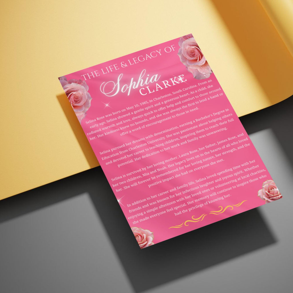 08 Pages Memorial Pink Funeral Program Template, Editable Bifold 8.5x11” Design, Obituary Celebration Of Life Program, Digital Download - Editable Memorial Canva Template