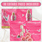 08 Pages Memorial Pink Funeral Program Template, Editable Bifold 8.5x11” Design, Obituary Celebration Of Life Program, Digital Download - Editable Memorial Canva Template