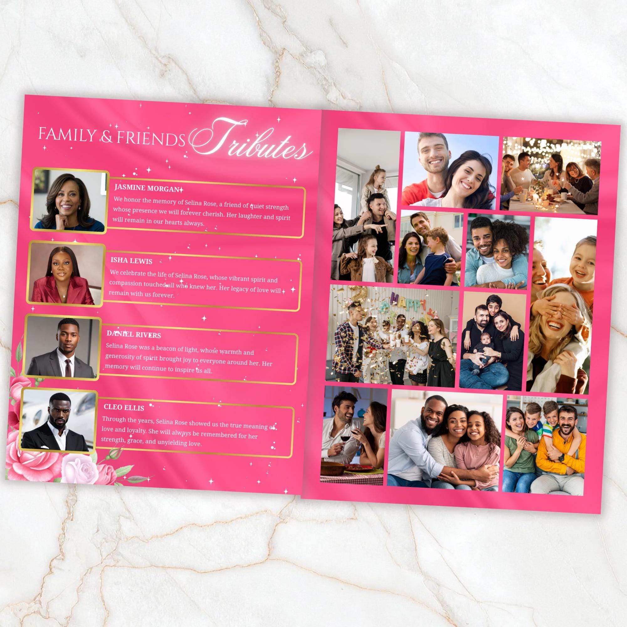 08 Pages Memorial Pink Funeral Program Template, Editable Bifold 8.5x11” Design, Obituary Celebration Of Life Program, Digital Download - Editable Memorial Canva Template