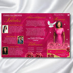 Pink Memorial Funeral Program Template, Tri-Fold(17x11) Funeral Program, Obituary Celebration Of Life Program, In Loving Memory Templates - Editable Memorial Canva Template