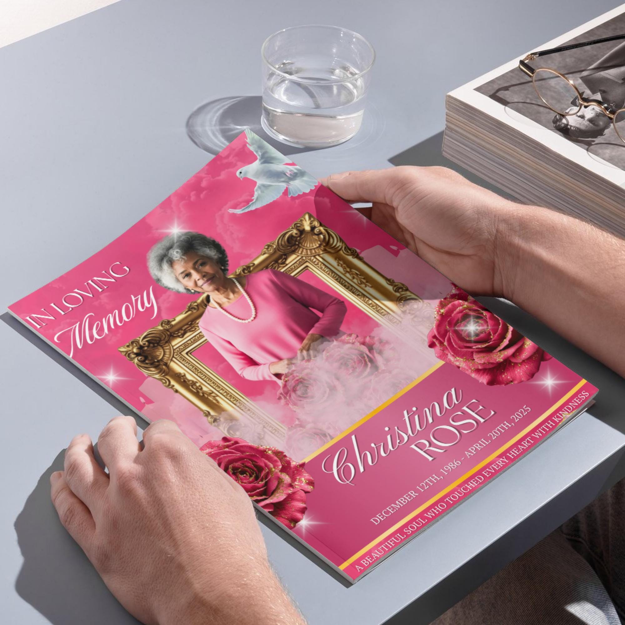 08 Pages Memorial Pink Funeral Program Template, Editable Bifold 8.5x11” Design, Obituary Celebration Of Life Program, Digital Download - Editable Memorial Canva Template