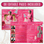 08 Pages Memorial Pink Funeral Program Template, Editable Bifold 8.5x11” Design, Obituary Celebration Of Life Program, Digital Download - Editable Memorial Canva Template