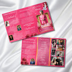 Pink Memorial Funeral Program Template, Tri-Fold(17x11) Funeral Program, Obituary Celebration Of Life Program, In Loving Memory Templates - Editable Memorial Canva Template