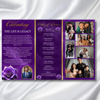 Purple Memorial Funeral Program Template, Tri-Fold(17x11) Funeral Program, Obituary Celebration Of Life Program, In Loving Memory Templates - Editable Memorial Canva Template