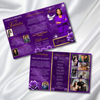 Purple Memorial Funeral Program Template, Tri-Fold(17x11) Funeral Program, Obituary Celebration Of Life Program, In Loving Memory Templates - Editable Memorial Canva Template