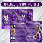 08 Pages Memorial Purple Funeral Program Template, Editable Bifold 8.5x11” Design, Obituary Celebration Of Life Program, Digital Download - Editable Memorial Canva Template