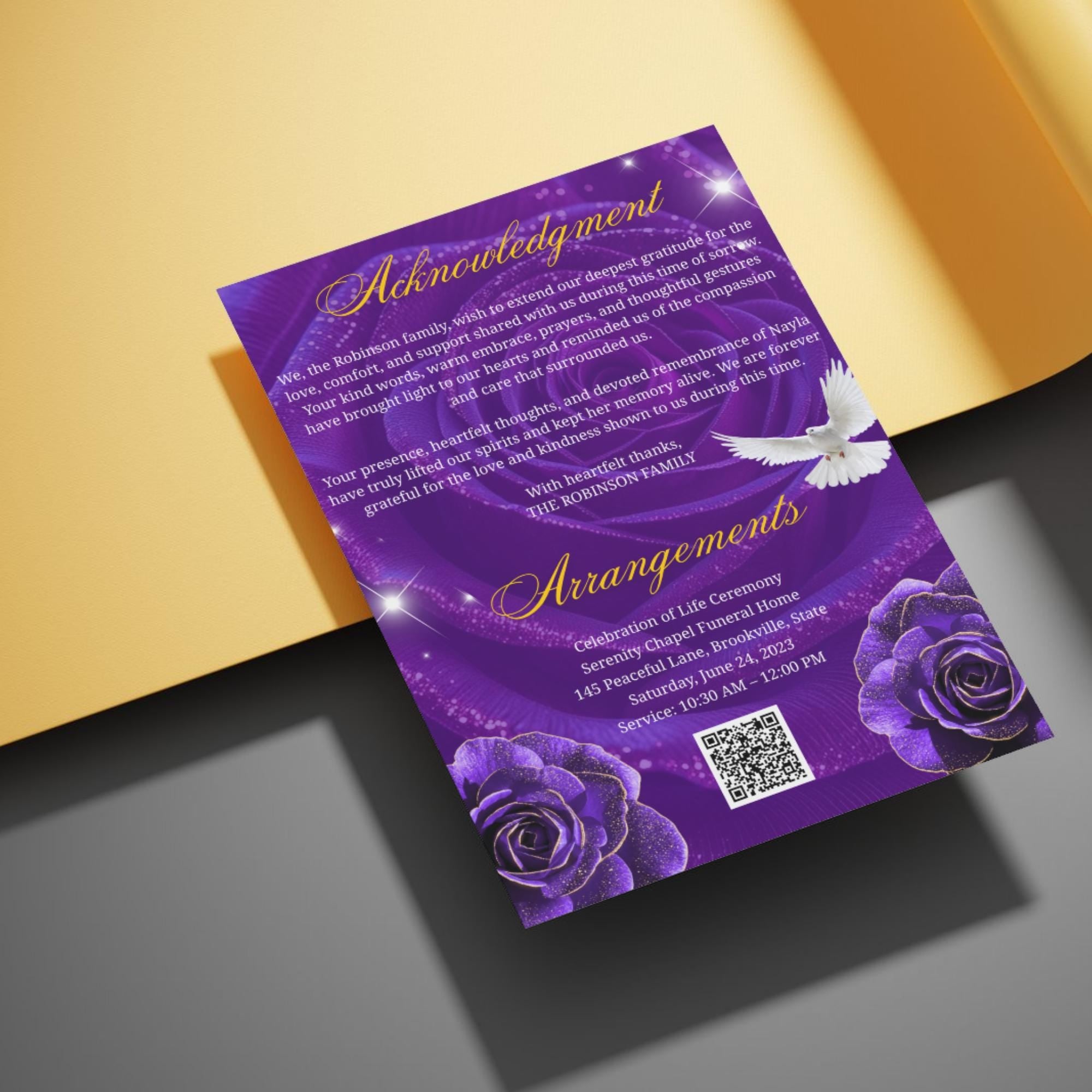 08 Pages Purple Rose Gold Funeral Program Template, Editable Bifold 8.5x11” Design, Obituary Celebration Of Life Program, Digital Download - Editable Memorial Canva Template