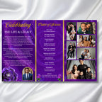 Purple Rose Gold Funeral Program Template, Tri-Fold(17x11) Funeral Program, Obituary Celebration Of Life, In Loving Memory Templates - Editable Memorial Canva Template