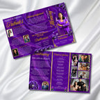 Purple Rose Gold Funeral Program Template, Tri-Fold(17x11) Funeral Program, Obituary Celebration Of Life, In Loving Memory Templates - Editable Memorial Canva Template