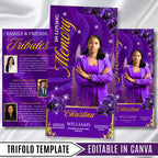 Purple Rose Gold Funeral Program Template, Tri-Fold(17x11) Funeral Program, Obituary Celebration Of Life, In Loving Memory Templates - Editable Memorial Canva Template
