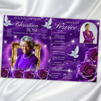 08 Purple Rose Gold Frame Funeral Program Template, Editable Bifold 8.5x11” Design, Obituary Celebration Of Life Program, Digital Download - Editable Memorial Canva Template