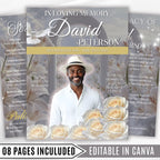 08 Pages White Rose Glitter Funeral Program Template, Editable Bifold 8.5x11” Design, Obituary Celebration Of Life Program, Digital Download - Editable Memorial Canva Template