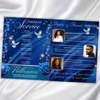 08 Blue Roses and Silver Funeral Program Template, Editable Bifold 8.5x11” Design, Obituary Celebration Of Life Program, Digital Download - Editable Memorial Canva Template