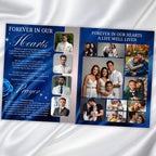 08 Blue Roses and Silver Funeral Program Template, Editable Bifold 8.5x11” Design, Obituary Celebration Of Life Program, Digital Download - Editable Memorial Canva Template