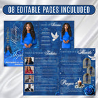 08 Pages Blue Roses Funeral Program Template, Editable Bifold 8.5x11” Design, Obituary Celebration Of Life Program, Digital Download - Editable Memorial Canva Template