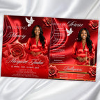 08 Pages Red Roses Lightning Funeral Program Template, Editable Bifold 8.5x11”Design, Obituary Celebration Of Life Program, Digital Download - Editable Memorial Canva Template