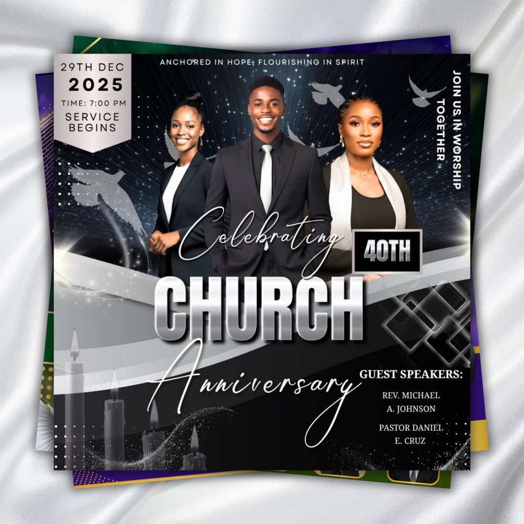 04 Church Anniversary Flyer Editable Templates, Canva Church Template, Church Anniversary, Religious Event Flyer, Praise and Worship - Editable Memorial Canva Template