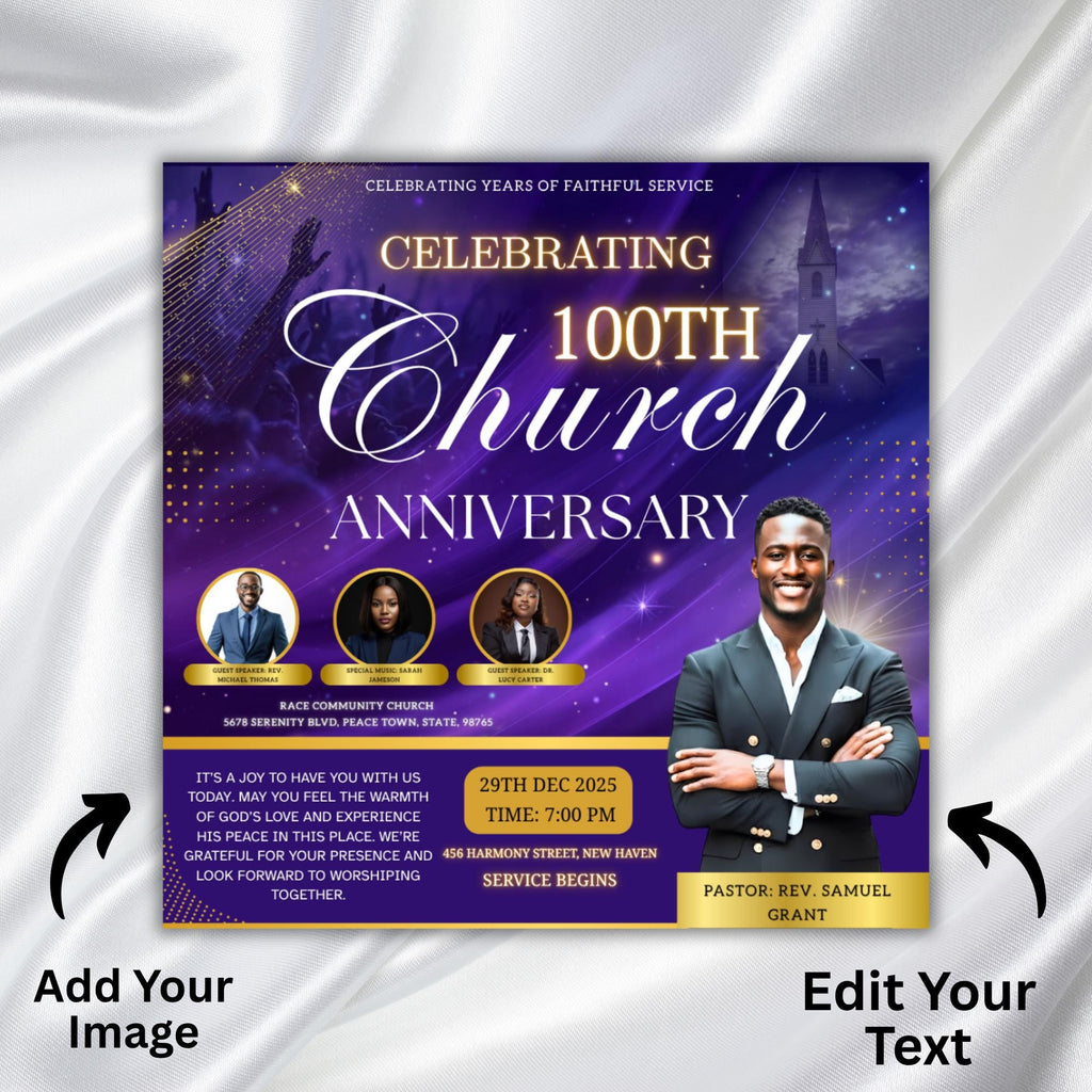 04 Church Anniversary Flyer Editable Templates, Canva Church Template, Church Anniversary, Religious Event Flyer, Praise and Worship - Editable Memorial Canva Template